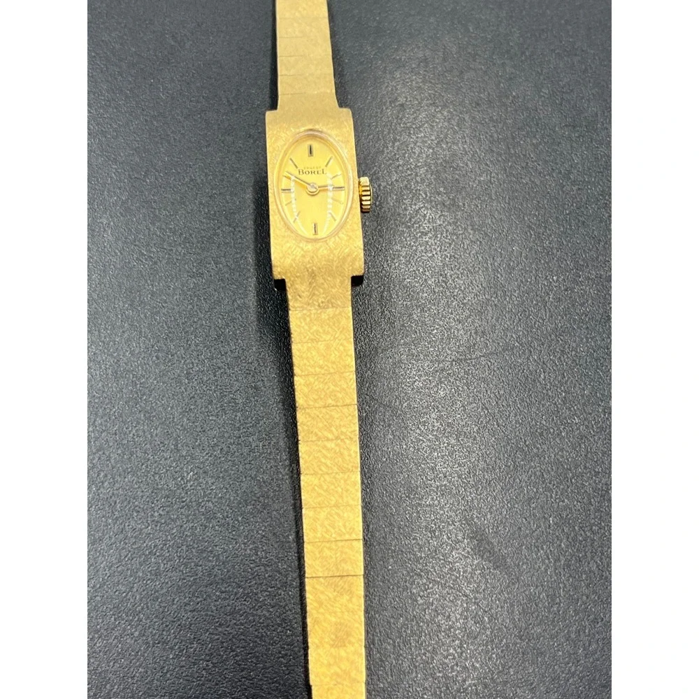 Ernest Borel Vintage Gold Textured Manual Wind Swiss Cocktail Watch 10‎ Microns